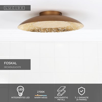 Lucide FOSKAL - Deckenleuchte - Ø 34,5 cm - LED - 1x12W 2700K - Messing